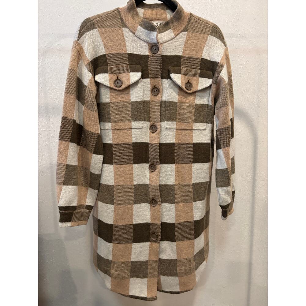 FIELD & FLOWER ANTHROPOLOGIE Wool Plaid Sweater Jacket Shacket Coat Size S